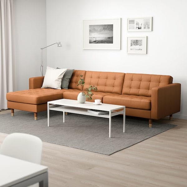 LANDSKRONA 4-seater sofa - with chaise-longue/Grann/Bomstad brown/metal ochre , - best price from Maltashopper.com 59270354