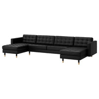 LANDSKRONA 5-seat sofa, with chaise longues/Grann/Bomstad black/wood, 360x78 cm