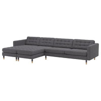 LANDSKRONA 5-seat sofa, with chaise longues/Gunnared dark grey/wood, 360x78 cm