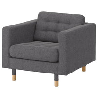 LANDSKRONA armchair, Gunnared dark grey/wood, 89x78x89 cm