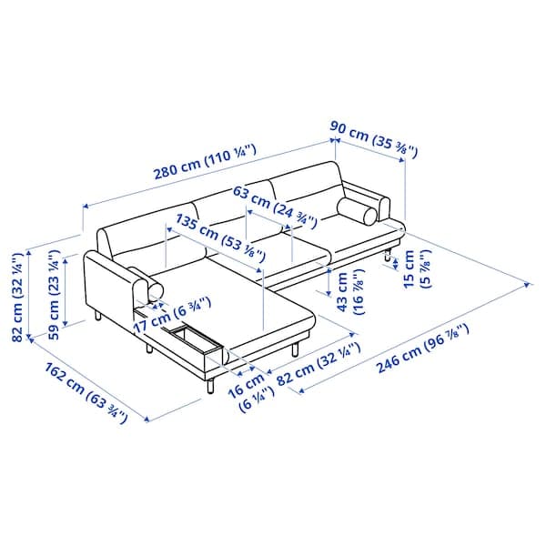 LÅNGARYD 3-seater sofa/chaise-longue, left, Lejde grey/black/metal , - best price from Maltashopper.com 39418158
