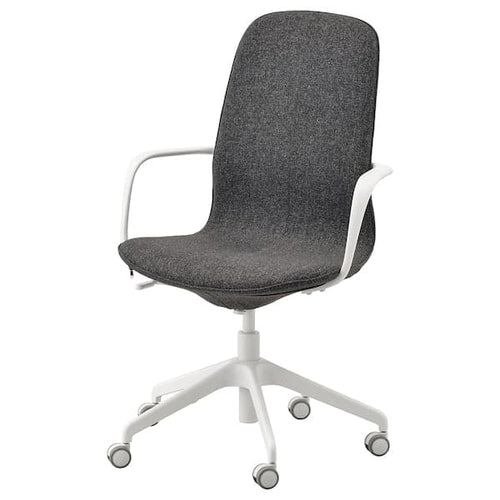 LÅNGFJÄLL Office chair with armrests - Gunnared dark grey/white ,