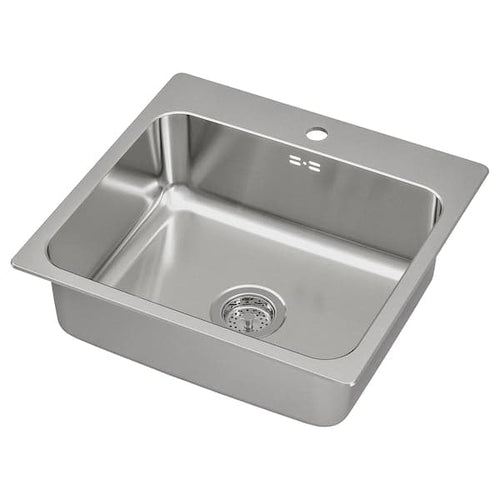 LÅNGUDDEN - Inset sink, 1 bowl, stainless steel, 56x53 cm