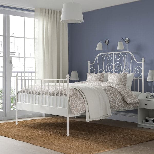 LEIRVIK Bed frame, white/Lindbåden, 160x200 cm - best price from Maltashopper.com 49494948