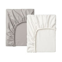 LENAST fitted sheet for cot, white/grey, 60x120 cm, 2 pack