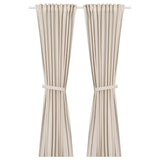LENDA curtains with tie-backs, 1 pair, off-white/with heading tape, 140x300 cm
