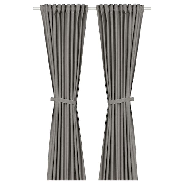 LENDA - Curtain with bracelet, 2 sheets, dark grey, , 140x300 cm - best price from Maltashopper.com 60552871