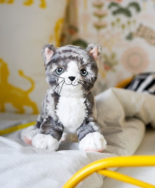 Ikea LILLEPLUTT - Soft toy, cat grey/white