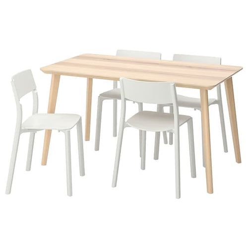 LISABO / JANINGE - Table and 4 chairs, ash veneer/white, 140x78 cm