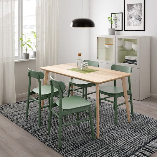 Ikea LISABO / RÖNNINGE Table and 4 chairs - frax/green veneer 140x78 cm , 140x78 cm