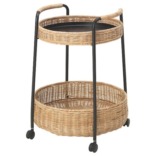 LUBBAN - Trolley table with storage, rattan/anthracite