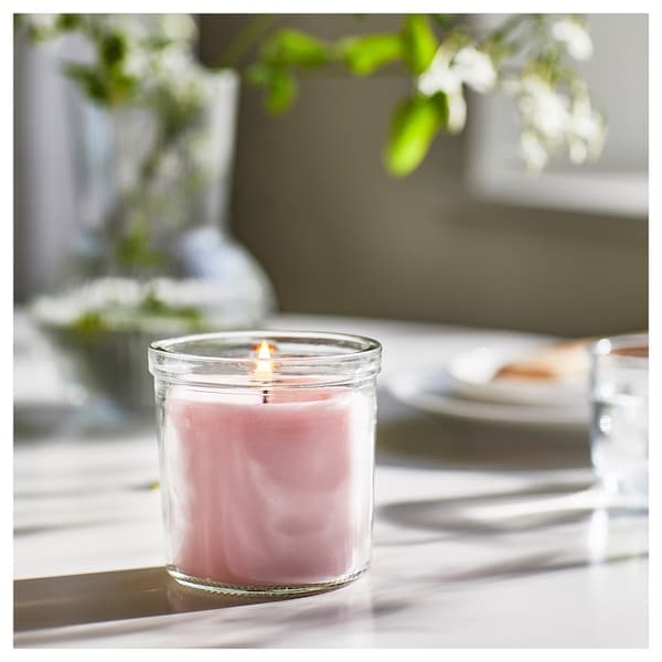 Ikea LUGNARE - Scented candle in glass, Jasmine/pink, 40 hr