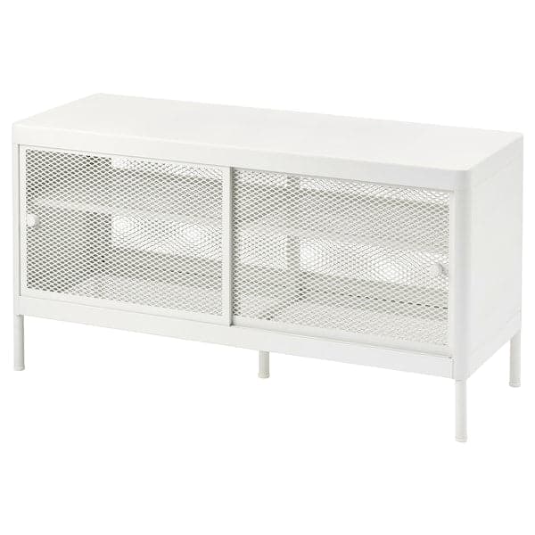 MACKAPÄR - Bench with sliding doors, white, , 100x37 cm - best price from Maltashopper.com 20544487