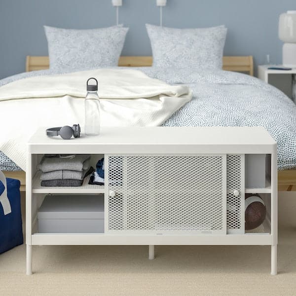 MACKAPÄR - Bench with sliding doors, white, , 100x37 cm - best price from Maltashopper.com 20544487