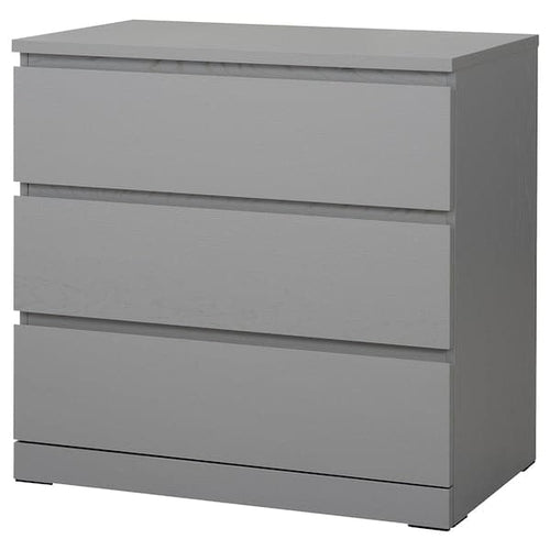 MALM - Chest of 3 drawers, grey stained, 80x78 cm
