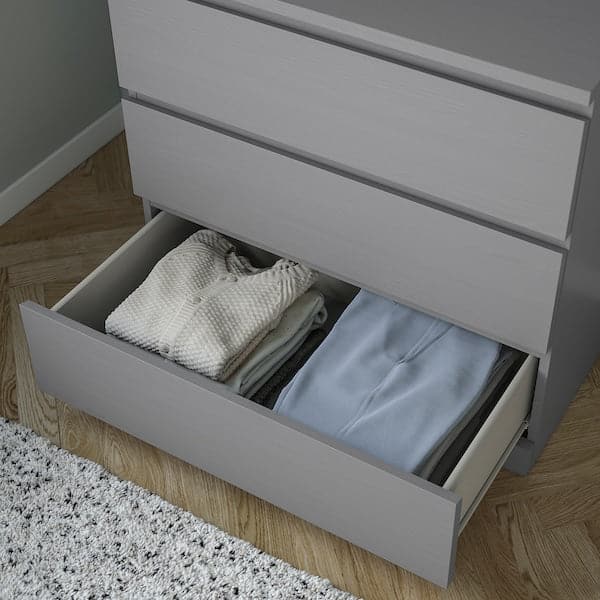 Ikea MALM - Chest of 3 drawers, grey stained, 80x78 cm