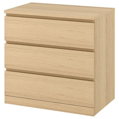 MALM - Chest of 3 drawers, white stained oak veneer, 80x78 cm