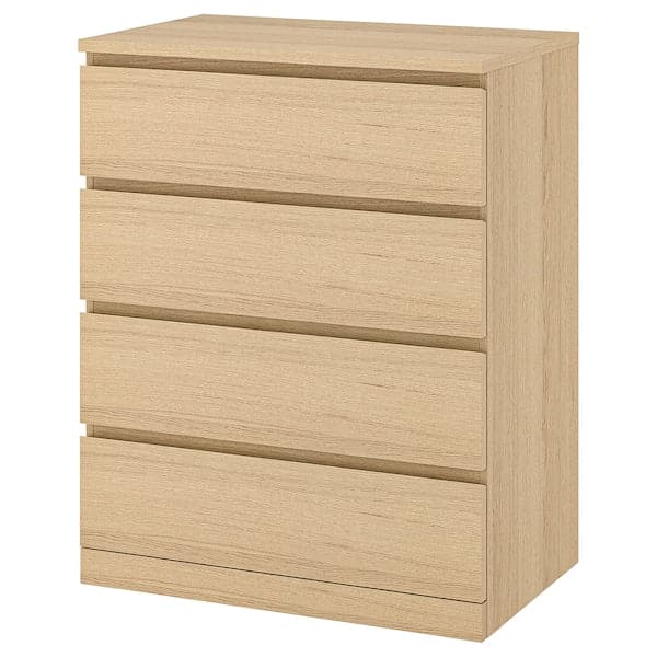 Ikea MALM - Chest of 4 drawers, white stained oak veneer, 80x100 cm