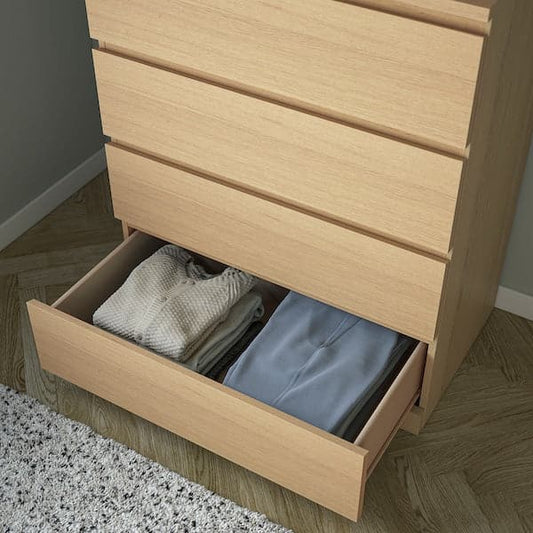 Ikea MALM - Chest of 4 drawers, white stained oak veneer, 80x100 cm