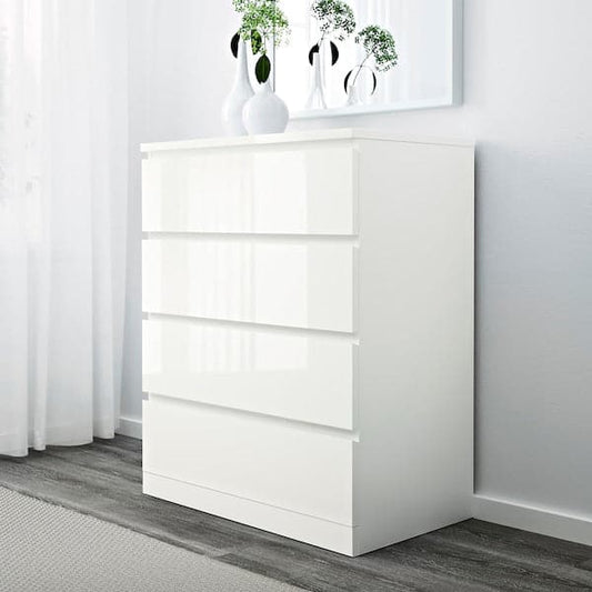 Ikea MALM - Chest of 4 drawers, high-gloss white, 80x100 cm