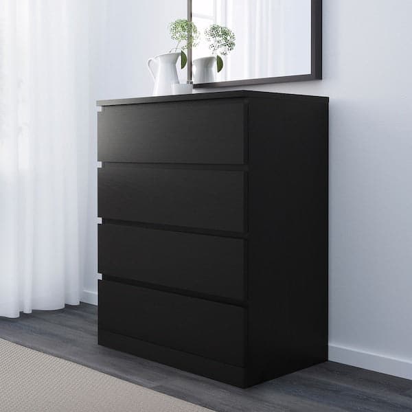 Ikea MALM - Chest of 4 drawers, black-brown, 80x100 cm