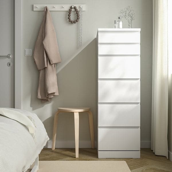 MALM - Chest of 6 drawers, white/mirror glass, 40x123 cm - best price from Maltashopper.com 70403593