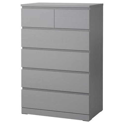 MALM - Chest of 6 drawers, grey stained, 80x123 cm