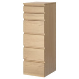 MALM chest of 6 drawers, white stained oak veneer/mirror glass, 40x123 cm