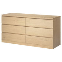 MALM chest of 6 drawers, white stained oak veneer, 160x78 cm