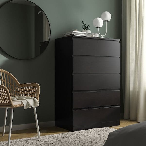 Ikea MALM - Chest of 6 drawers, black-brown, 80x123 cm