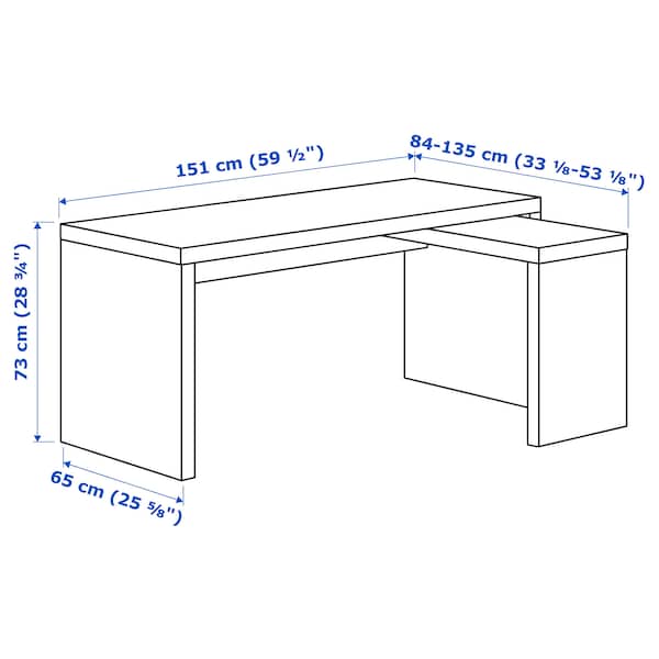 Ikea MALM - Desk with pull-out panel, white, 151x65 cm
