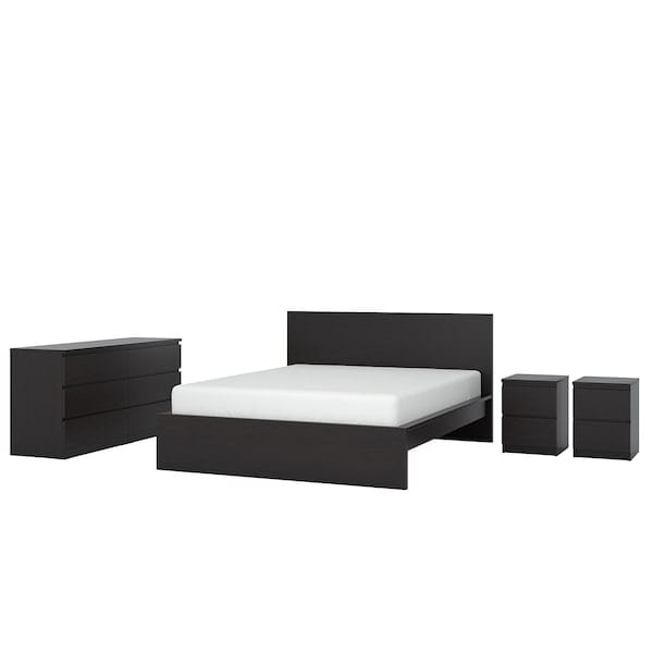 Ikea MALM - 4-piece bedroom set, brown-black,160x200 cm