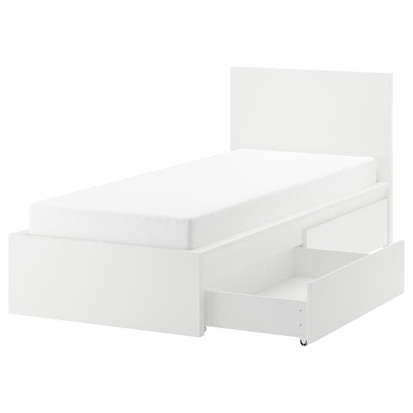 MALM Tall bed structure/2 containers - white/Leirsund 90x200 cm , 90x200 cm - best price from Maltashopper.com 69032720