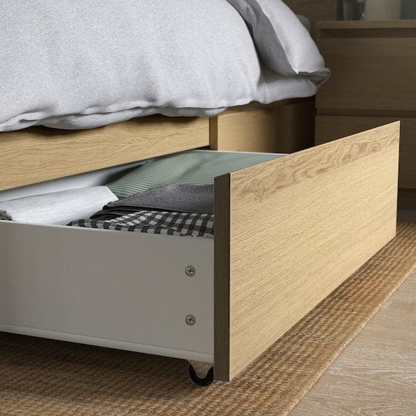 Ikea MALM - High bed frame/2 storage units, mord white oak veneer/Lindbåden, 90x200 cm
