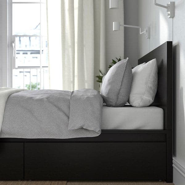 Ikea MALM High bed frame/2 containers, brown-black/Lindbåden, 180x200 cm