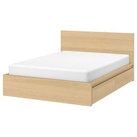 MALM bed frame, high, w 4 storage boxes, white stained oak veneer/Luröy, 160x200 cm