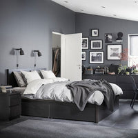 MALM High bed frame/4 storage units, brown-black/Lindbåden, 160x200 cm - best price from Maltashopper.com 89495007