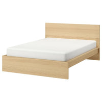 MALM bed frame, high, white stained oak veneer/Lindbåden, 140x200 cm