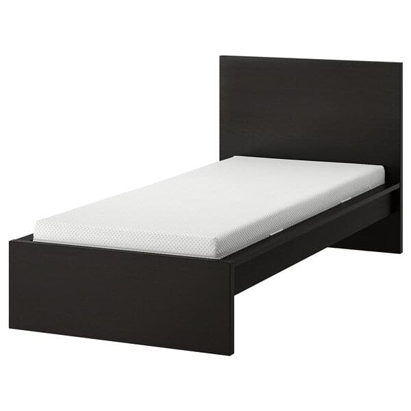 Ikea MALM - Bed frame with mattress, brown-black/Åbygda semi-rigid, , 90x200 cm