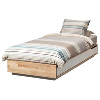 MANDAL bed frame with storage, birch/white, 90x200 cm