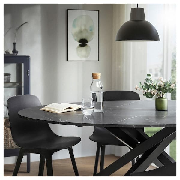 MARIEDAMM - Table, black marble effect, 180x100 cm - best price from Maltashopper.com 20576124