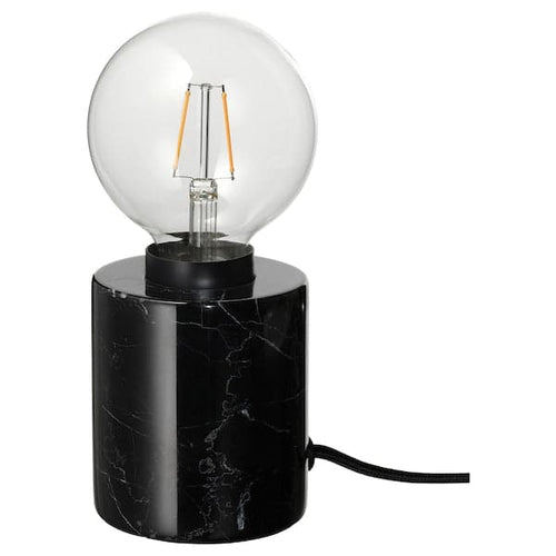 MARKFROST / LUNNOM - Table lamp with bulb, black marble/globe transparent ,