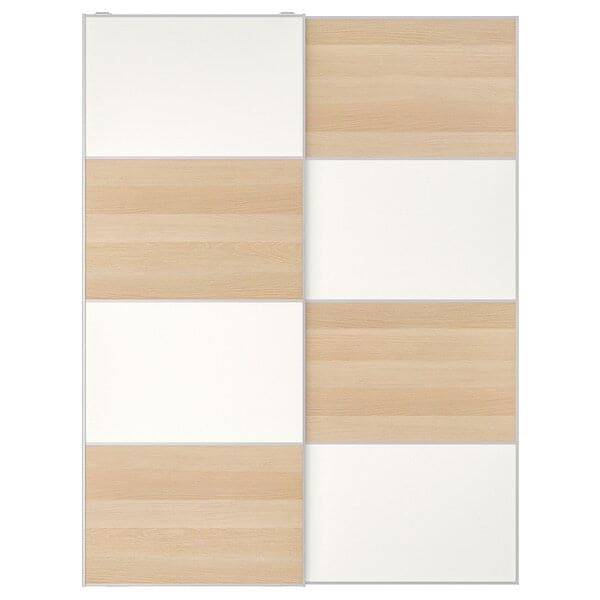 Ikea MEHAMN - Pair of sliding doors, double sided white stained oak effect/white, 150x201 cm