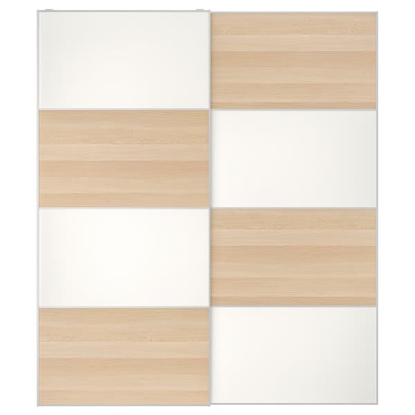 Ikea MEHAMN - Pair of sliding doors, double sided/white stained oak effect white, 200x236 cm