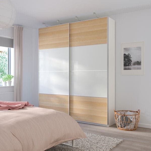 MEHAMN - Pair of sliding doors, double sided/white stained oak effect white, 150x236 cm - best price from Maltashopper.com 09439770