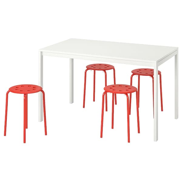 MELLTORP / MARIUS - Table and 4 stools, white/red, 125 cm , - best price from Maltashopper.com 09010702