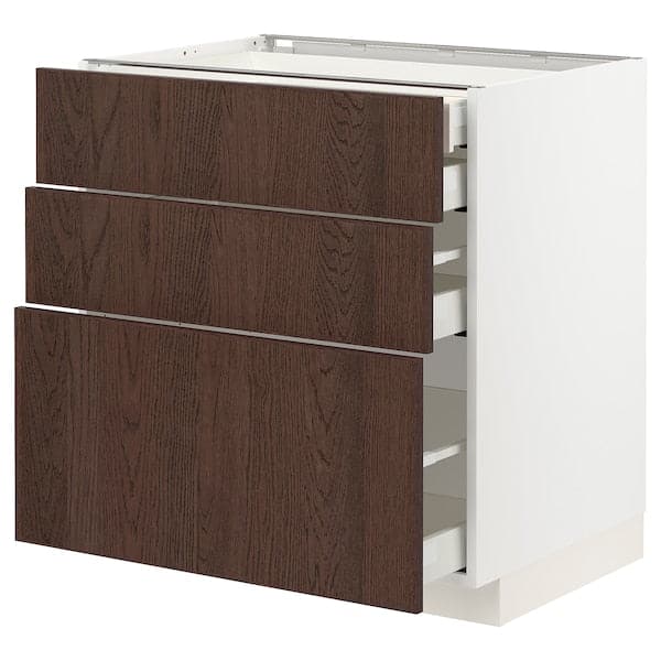 METOD / MAXIMERA - Base cb 3 frnts/2 low/1 md/1 hi drw, white/Sinarp brown , 80x60 cm - best price from Maltashopper.com 29404067