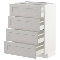 METOD / MAXIMERA base cab 4 frnts/4 drawers, white/Lerhyttan light grey, 60x37 cm