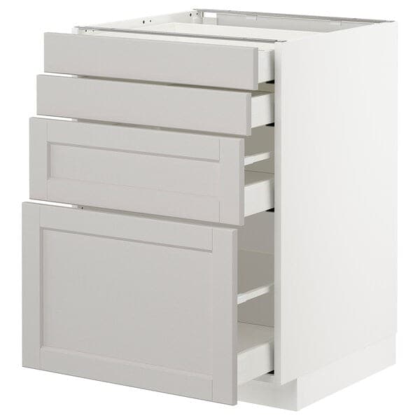 Ikea METOD / MAXIMERA - Base cab 4 frnts/4 drawers, white/Lerhyttan light grey, 60x60 cm