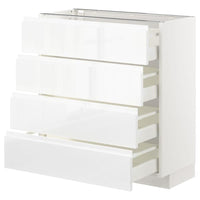 METOD / MAXIMERA base cab 4 frnts/4 drawers, white/Voxtorp high-gloss/white, 80x37 cm